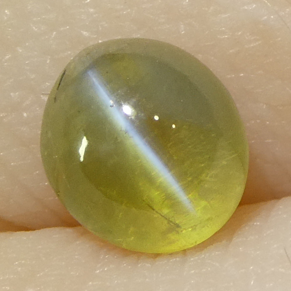 1.06ct Oval Cabochon Greenish Yellow  Cats Eye Chrysoberyl - Skyjems Wholesale Gemstones