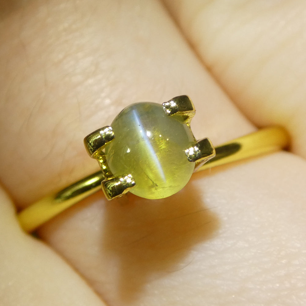 1.06ct Oval Cabochon Greenish Yellow  Cats Eye Chrysoberyl - Skyjems Wholesale Gemstones