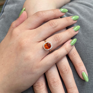 4.23ct Cushion Vivid Fanta Orange Spessartine Garnet, Diamond Engagement Ring set in 14k Yellow Gold, GIA Certified - Skyjems Wholesale Gemstones