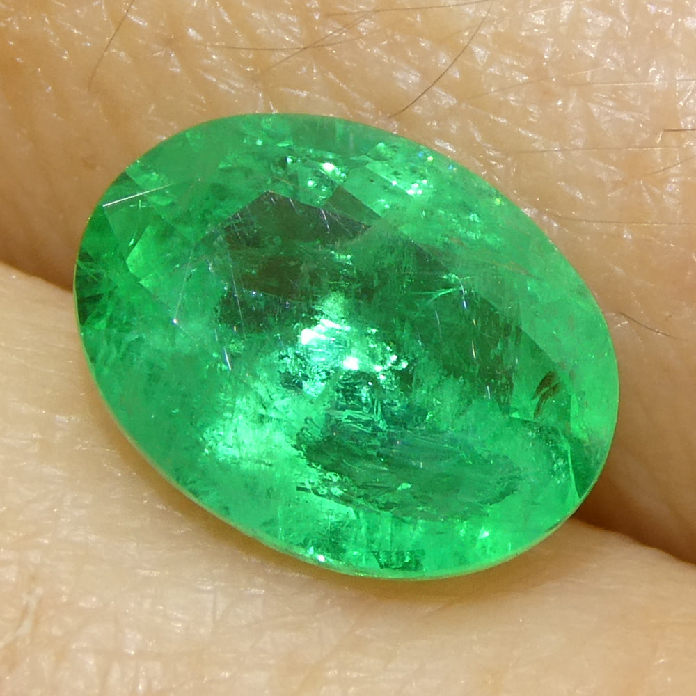 1.65ct Oval Green Zambian Emerald from SkyJems, premium medium-strong brilliance, classic beryl gemstone
