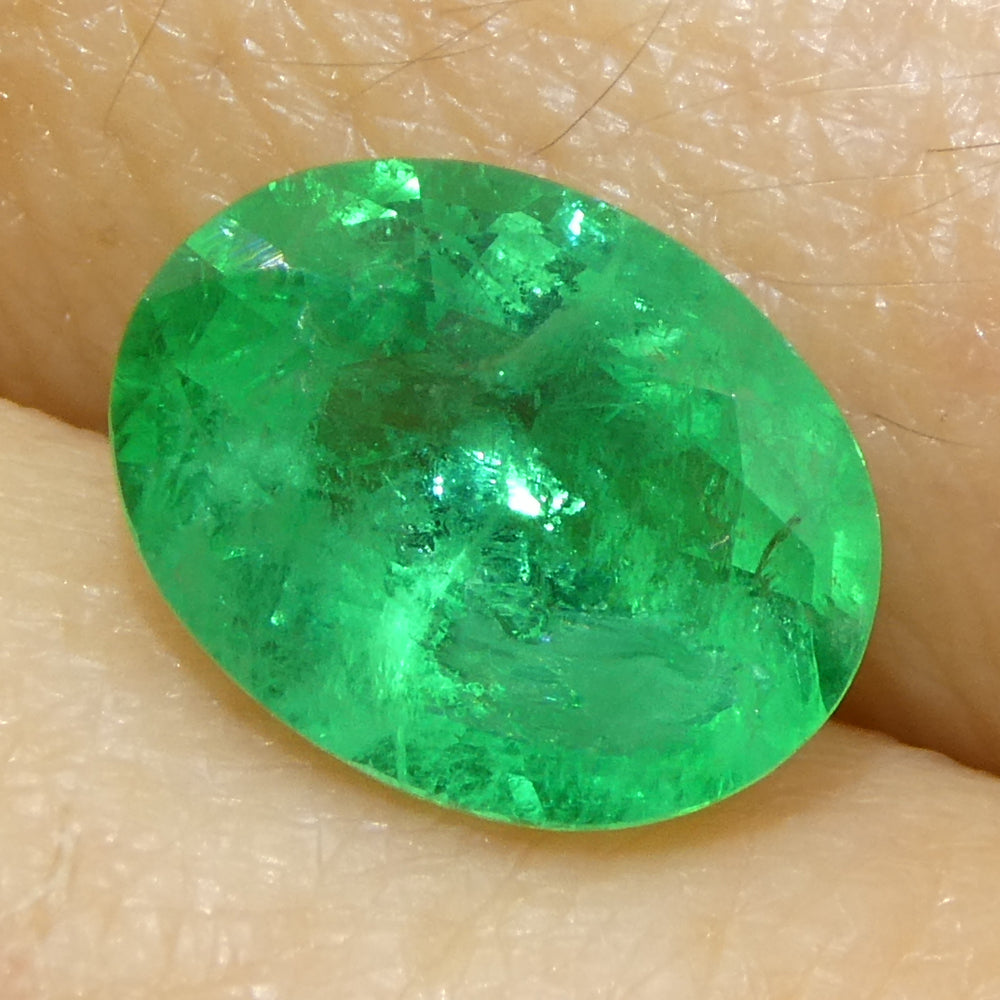 1.65ct Oval Green Zambian Emerald from SkyJems, premium medium-strong brilliant beryl gemstone in classic oval cut
