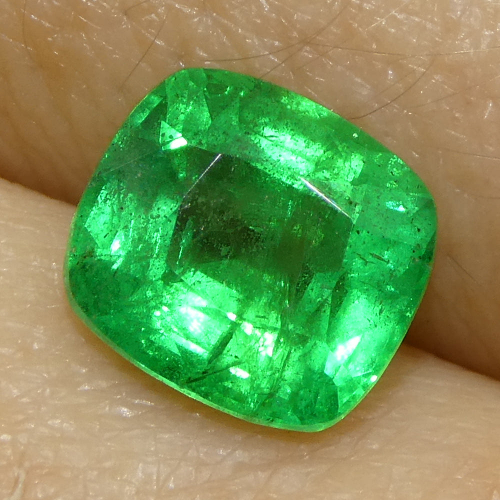 1.46ct Cushion Green Emerald from Zambia, premium medium-strong color, SkyJems rare gemstone collection