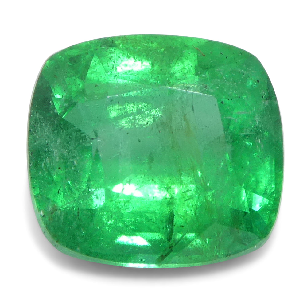 1.46ct Cushion Green Emerald from Zambia, premium beryl gemstone by SkyJems, Canadian gem specialists since 1967
