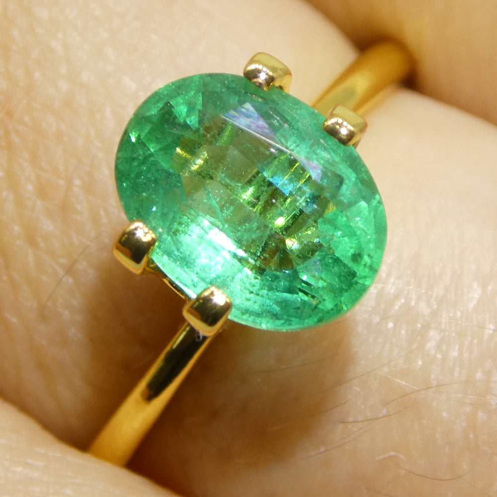 1.73ct Oval Green Zambian Emerald from SkyJems, premium medium-light brilliant beryl gemstone with bluish-green hue