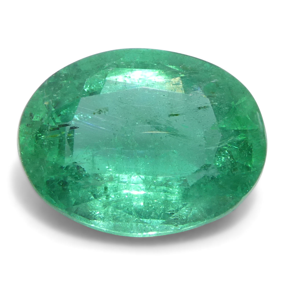 1.73ct Oval Green Zambian Emerald from SkyJems, premium medium-light brilliant beryl gemstone with bluish-green hue