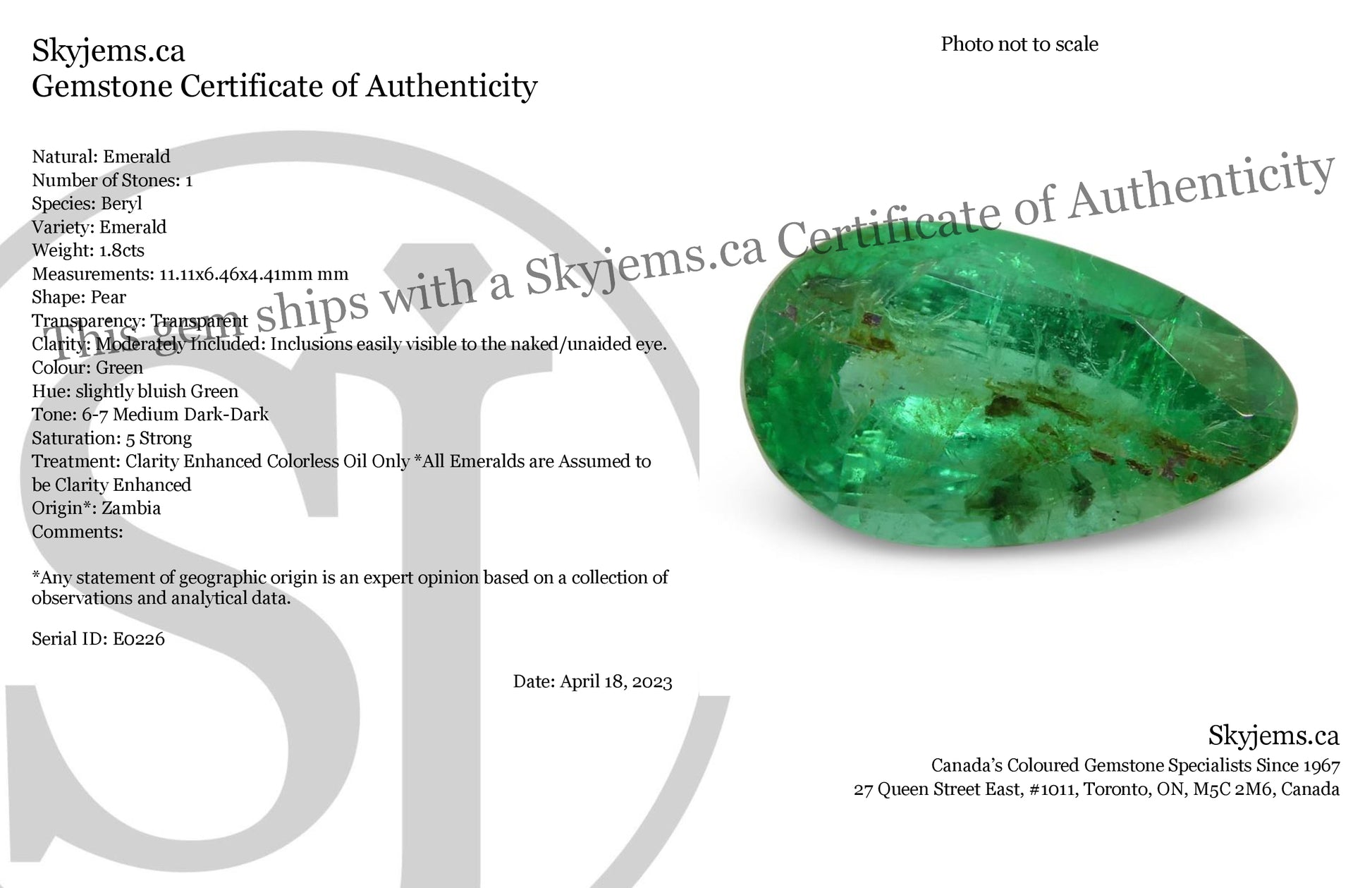 1.8ct Pear Green Emerald from Zambia - Skyjems Wholesale Gemstones