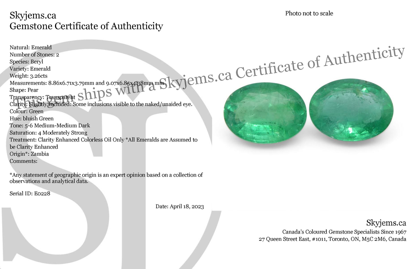 3.26ct Pair Oval Green Emerald from Zambia - Skyjems Wholesale Gemstones