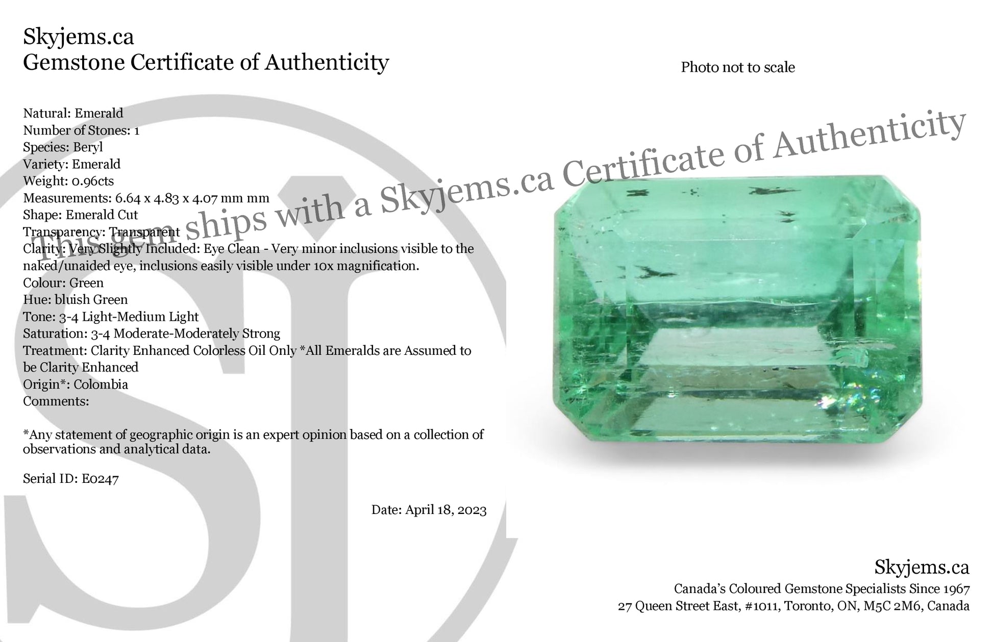 0.96ct Emerald Cut Green Emerald from Colombia - Skyjems Wholesale Gemstones