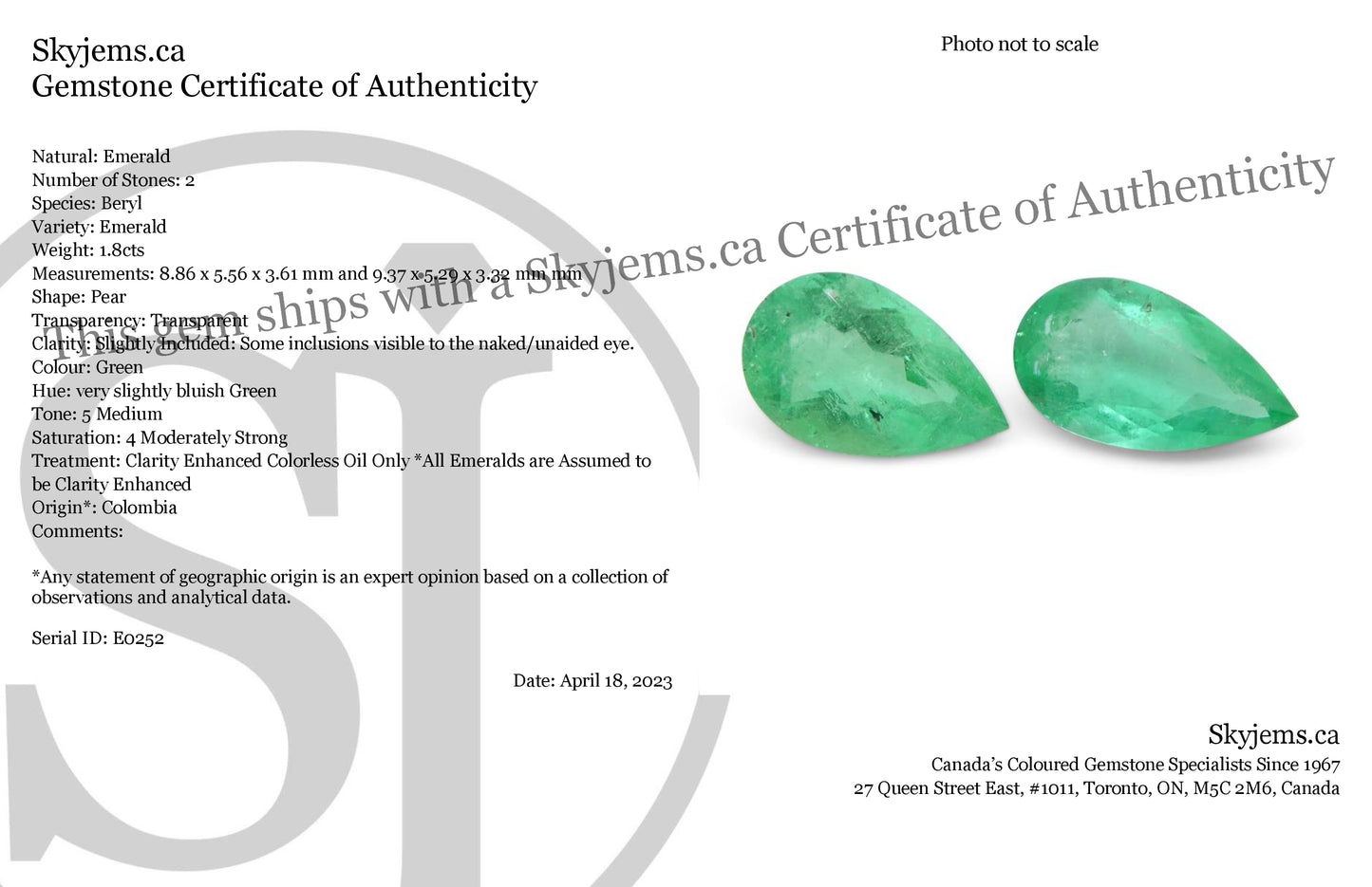 1.8ct Pair Pear Green Emerald from Colombia - Skyjems Wholesale Gemstones