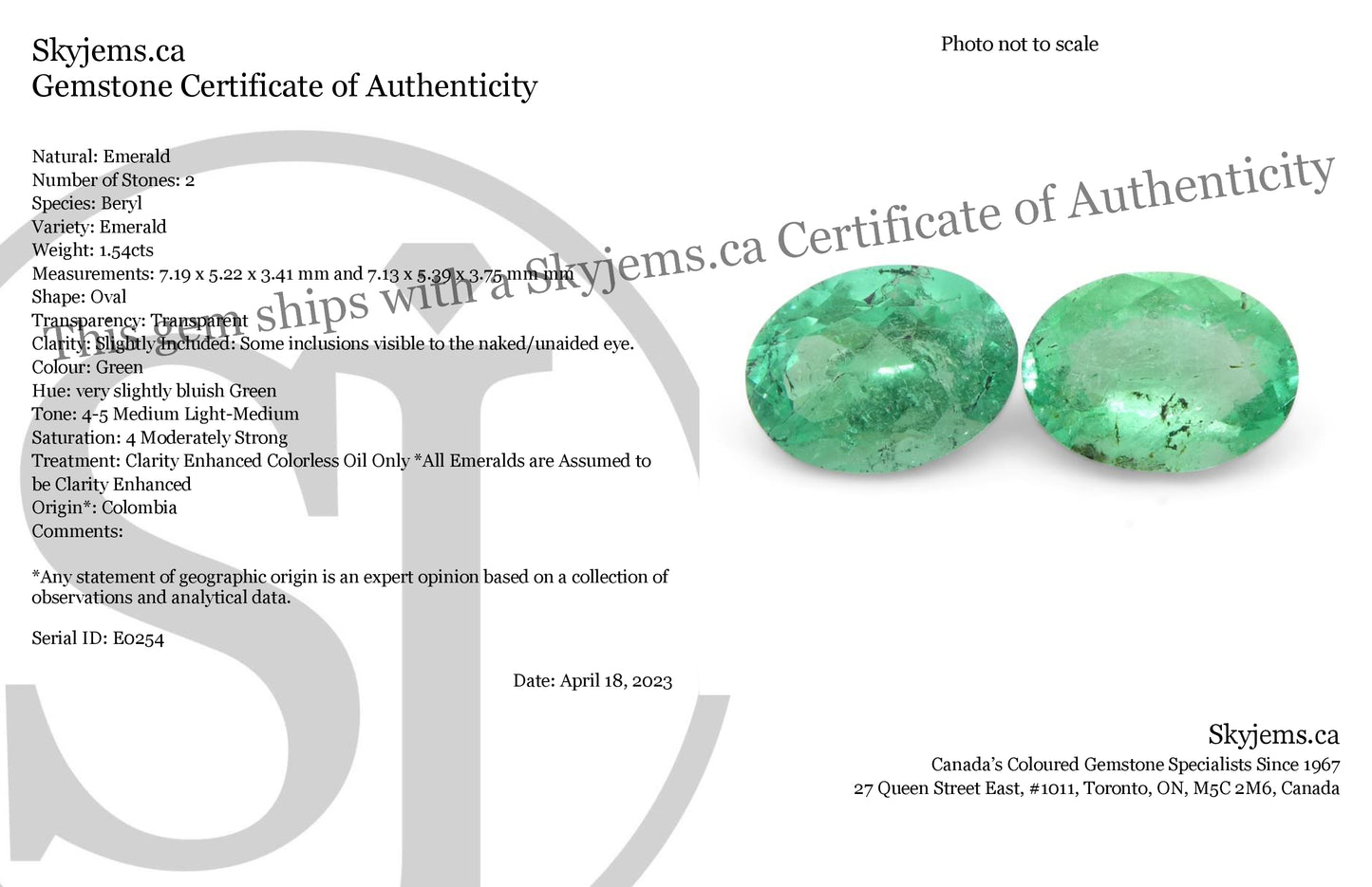 1.54ct Pair Oval Green Emerald from Colombia - Skyjems Wholesale Gemstones