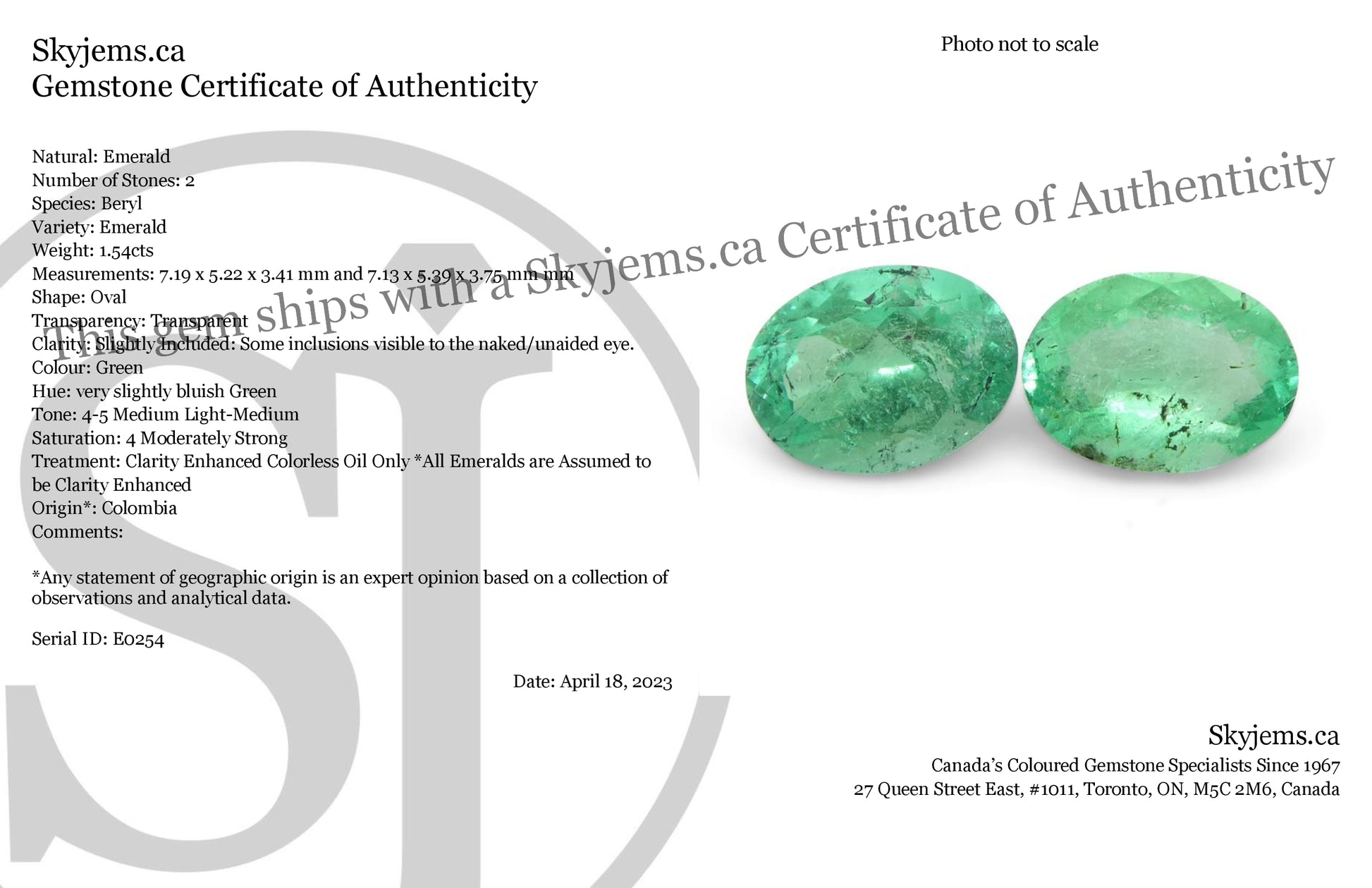 1.54ct Pair Oval Green Emerald from Colombia - Skyjems Wholesale Gemstones