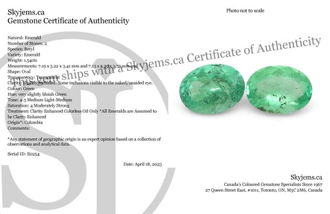1.54ct Pair Oval Green Emerald from Colombia
