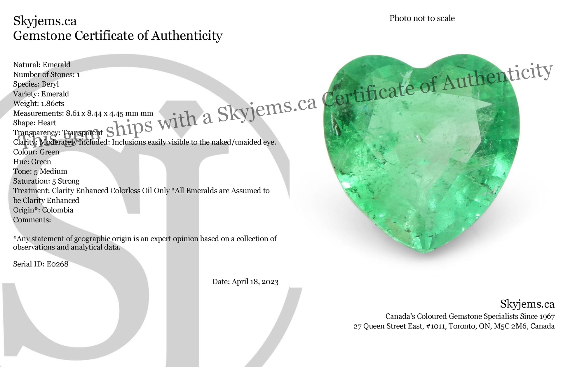 1.86ct Heart Green Emerald from Colombia - Skyjems Wholesale Gemstones