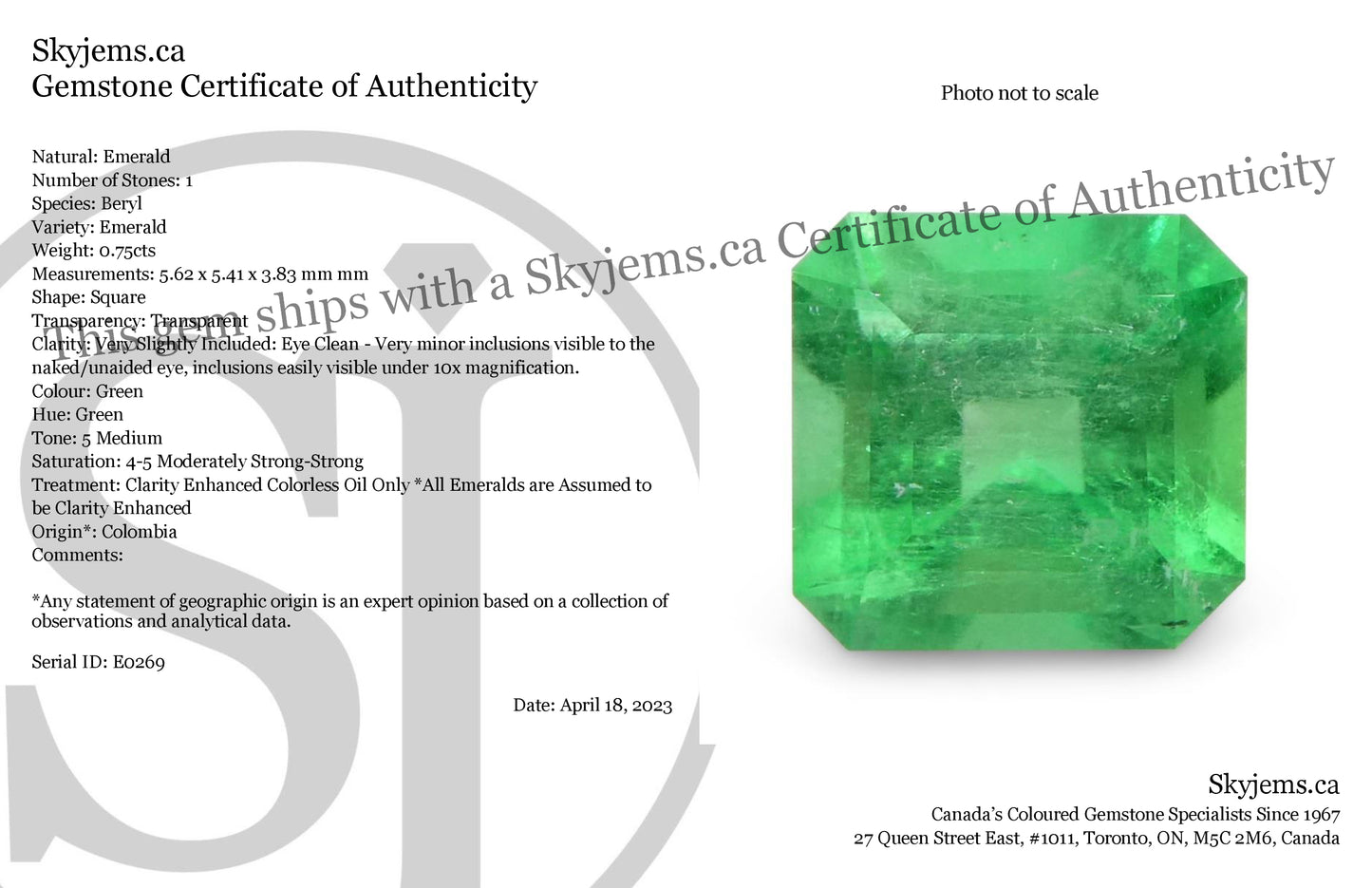 0.75ct Square Green Emerald from Colombia - Skyjems Wholesale Gemstones