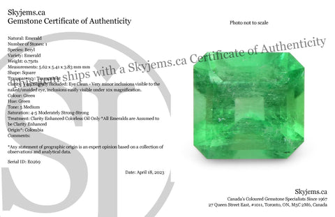 0.75ct Square Green Emerald from Colombia