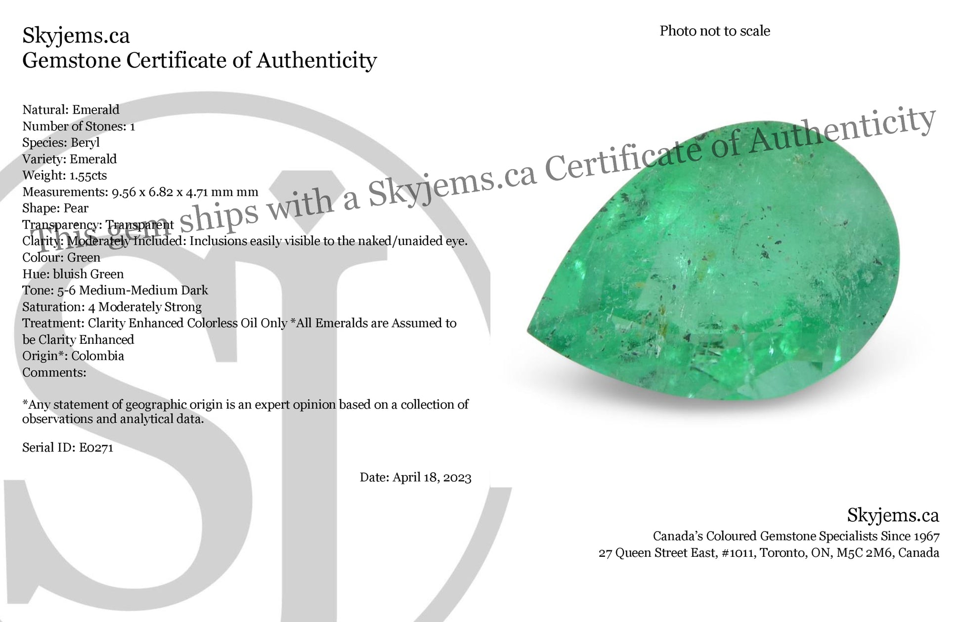 1.55ct Pear Green Emerald from Colombia - Skyjems Wholesale Gemstones