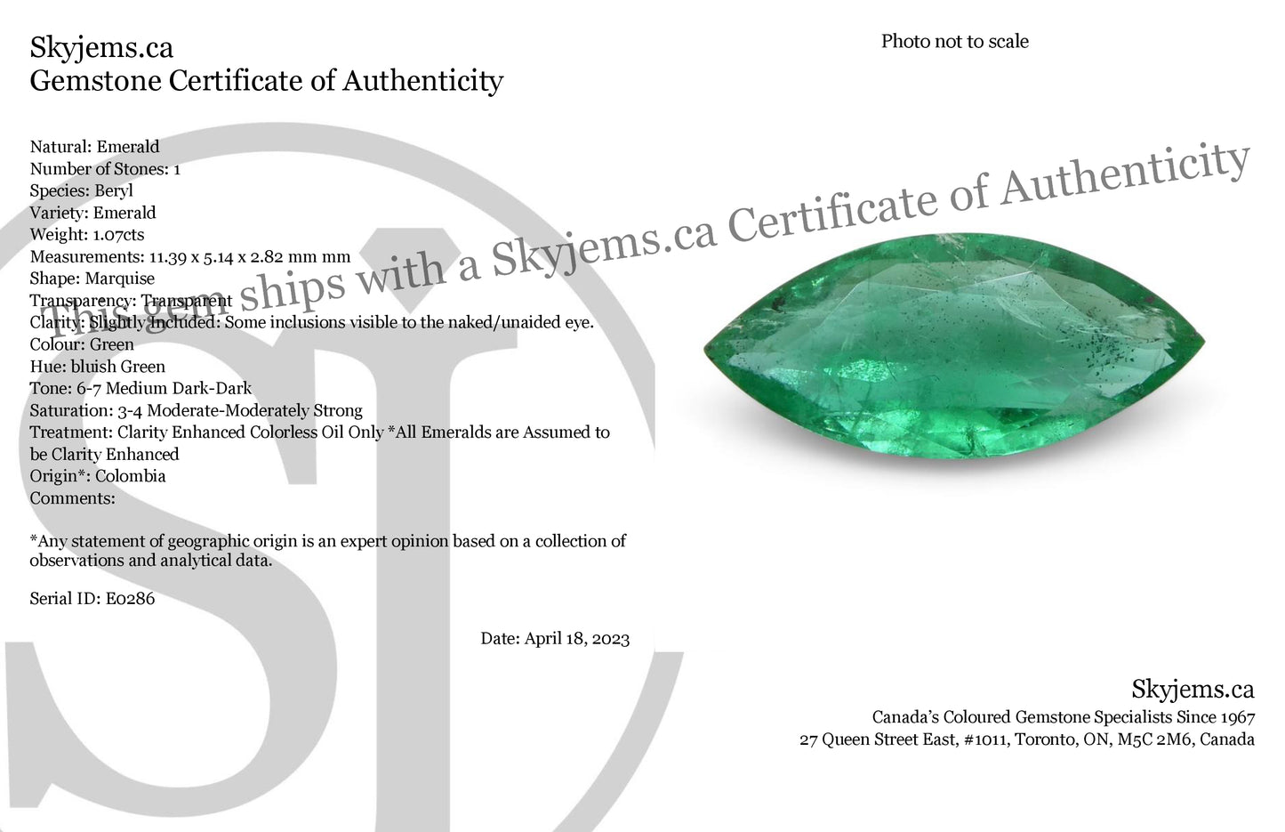 1.07ct Marquise Green Emerald from Colombia - Skyjems Wholesale Gemstones