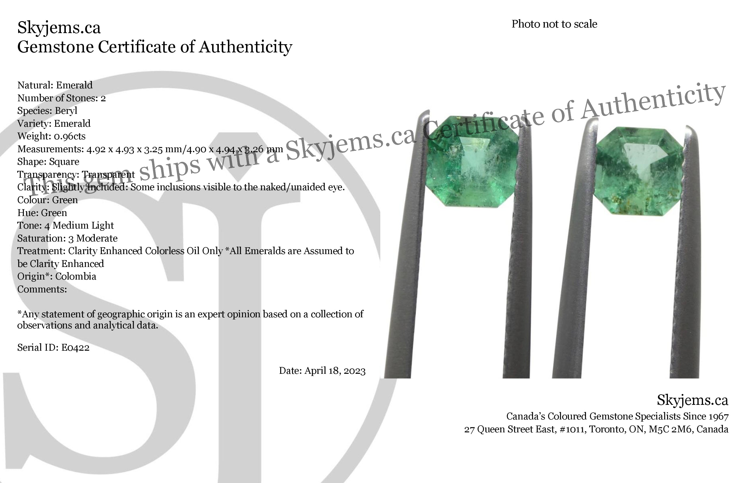 0.96ct Colombian Green Emerald Pair in Square Step Cut, Premium Gemstone from SkyJems Rare Gem Collection