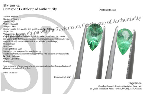 1.28ct Pair Pear Green Emerald from Colombia