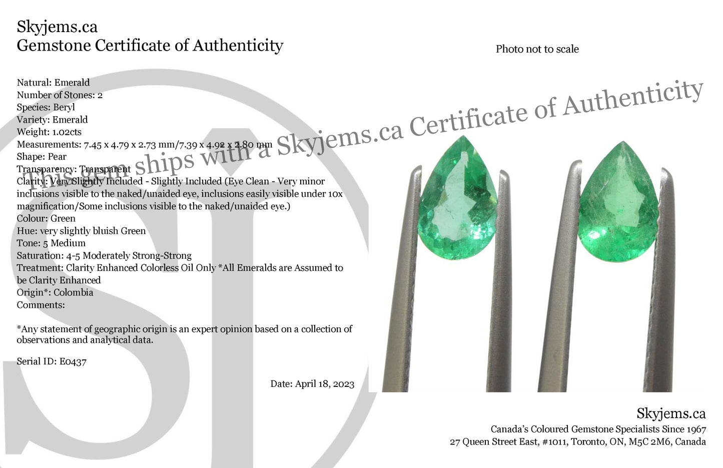 1.02ct Pair Pear Green Emerald from Colombia - Skyjems Wholesale Gemstones