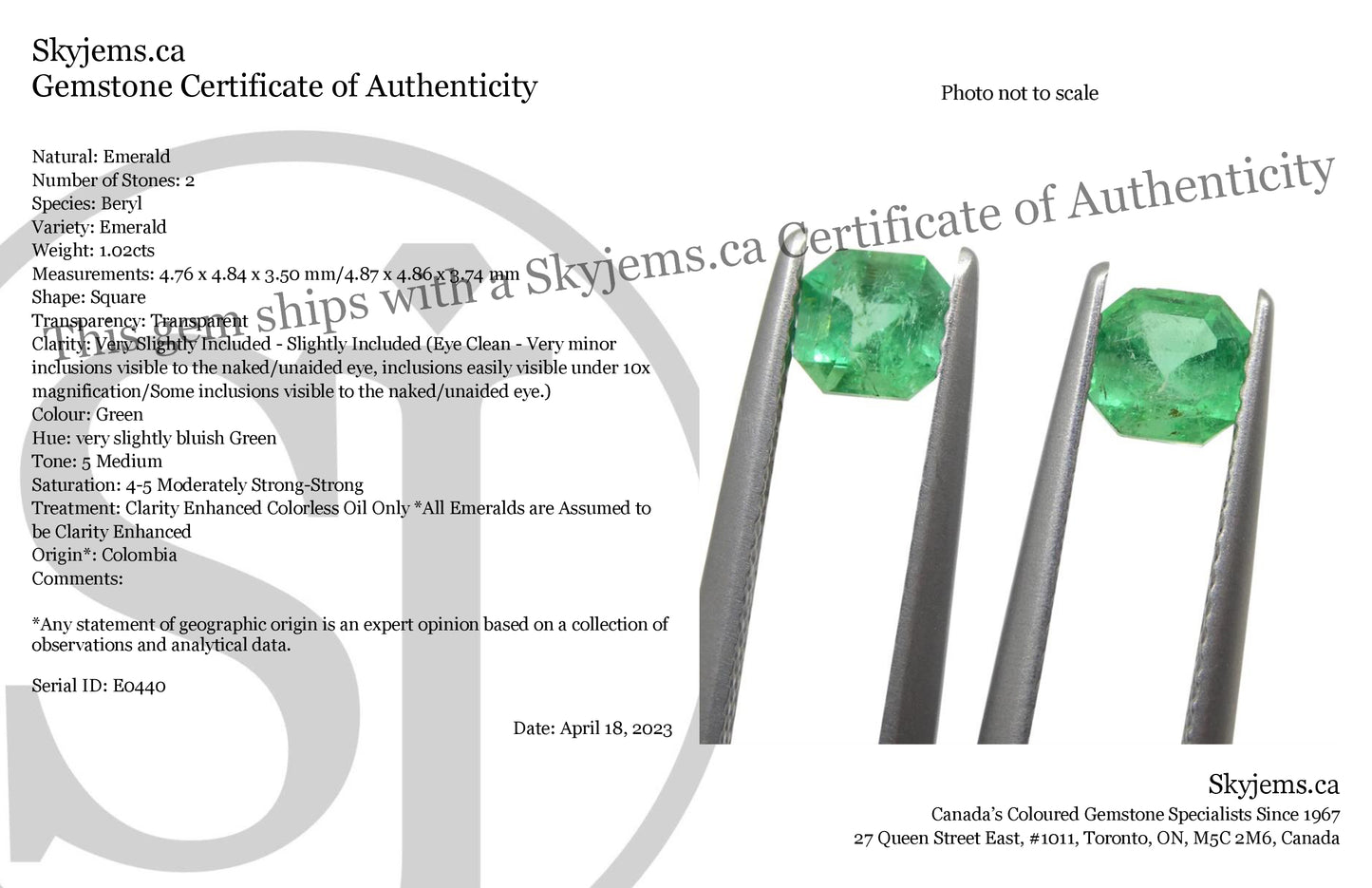 1.02ct Pair Square Green Emerald from Colombia - Skyjems Wholesale Gemstones