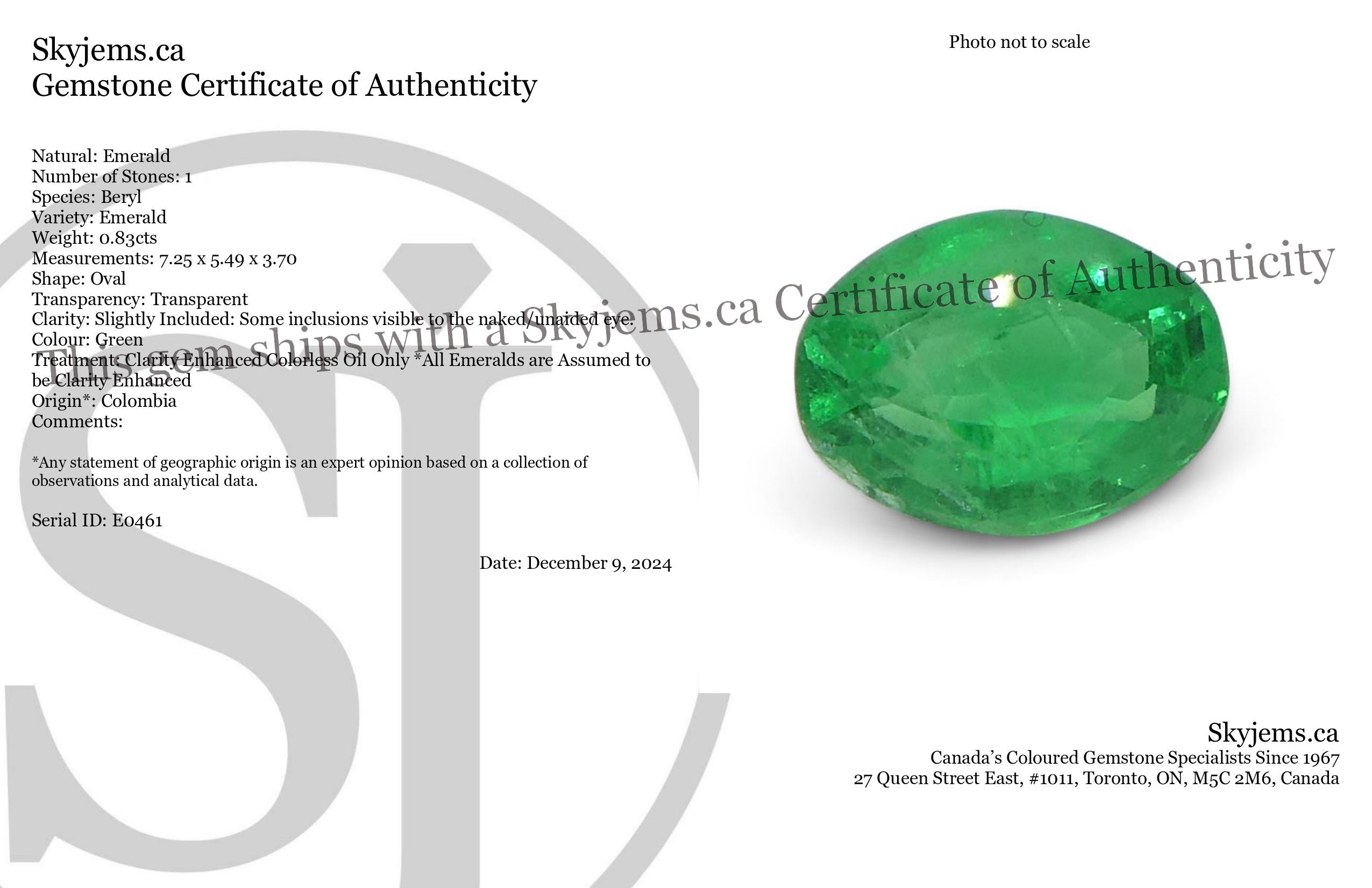 0.83ct Colombian Green Emerald Oval Cut Gemstone from SkyJems Premium Beryl Collection