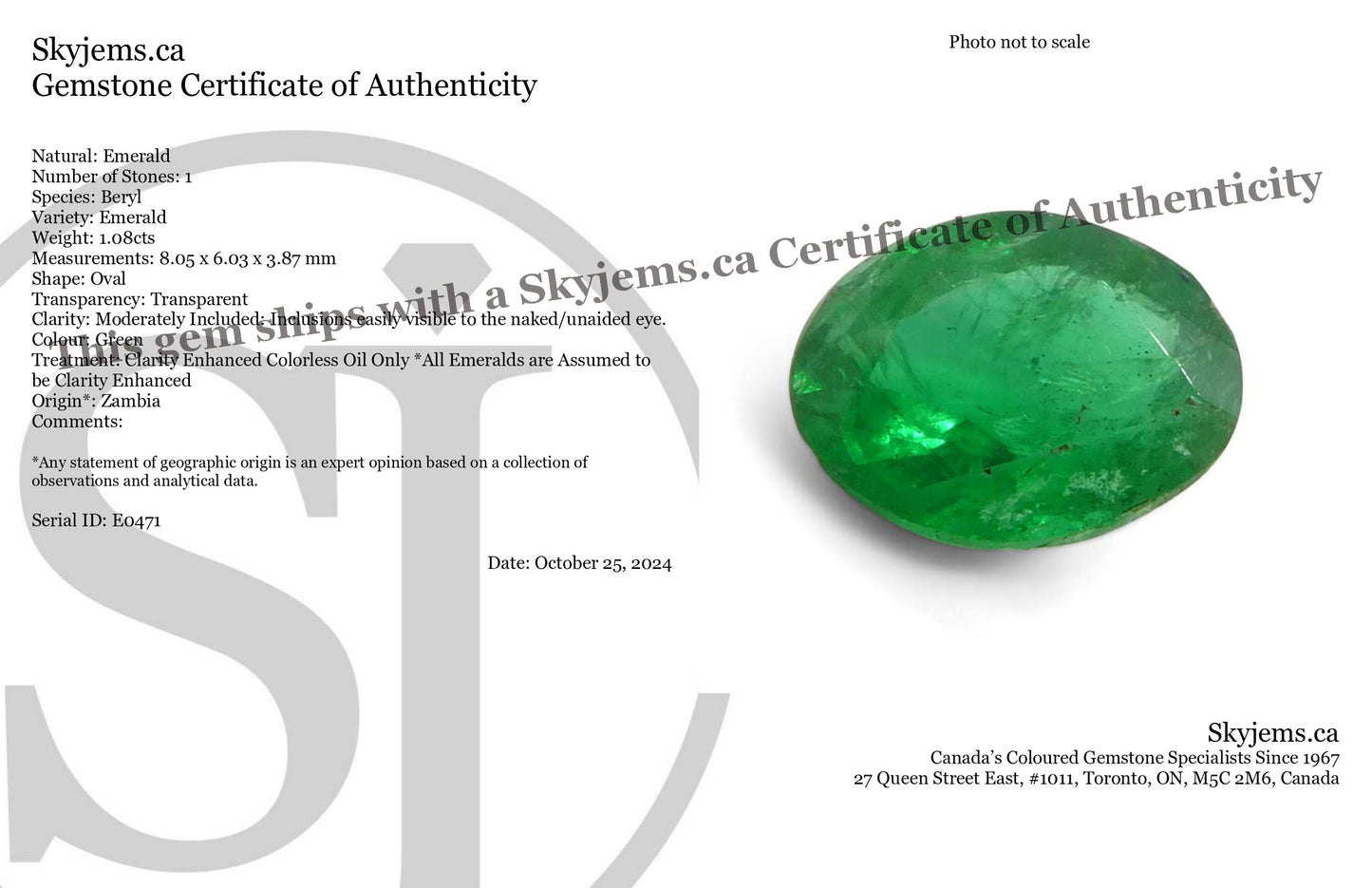 1.08ct Oval Green Emerald from Zambia