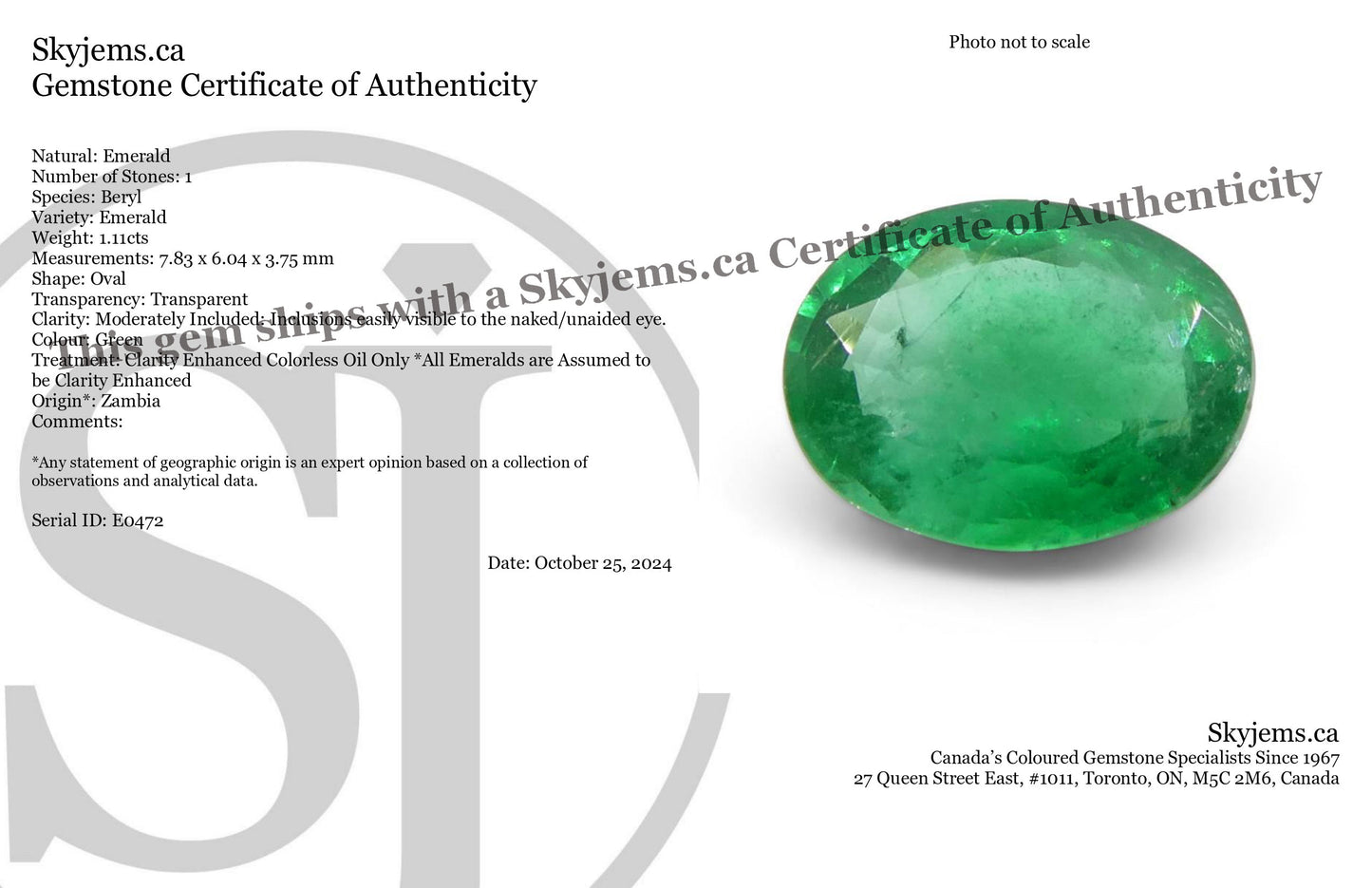 1.11ct Oval Green Emerald from Zambia