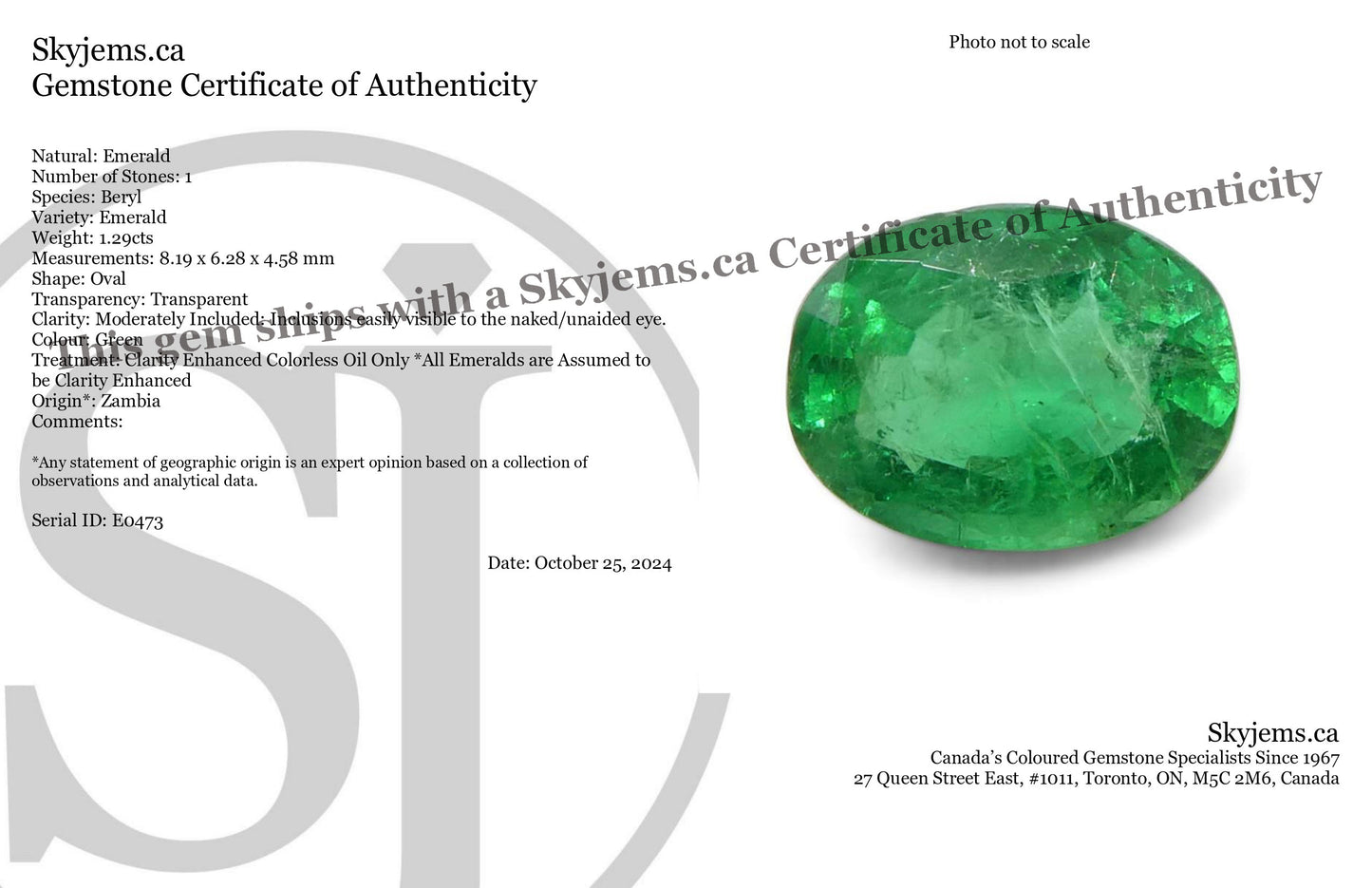 1.29ct Oval Green Emerald from Zambia