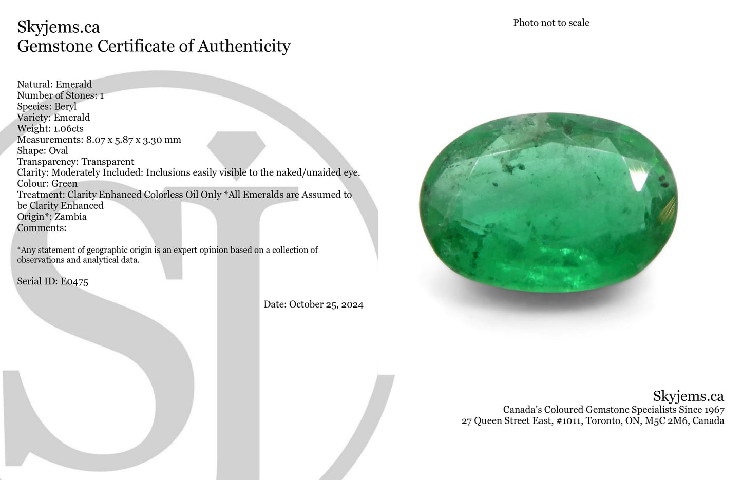 1.06ct Oval Green Emerald from Zambia