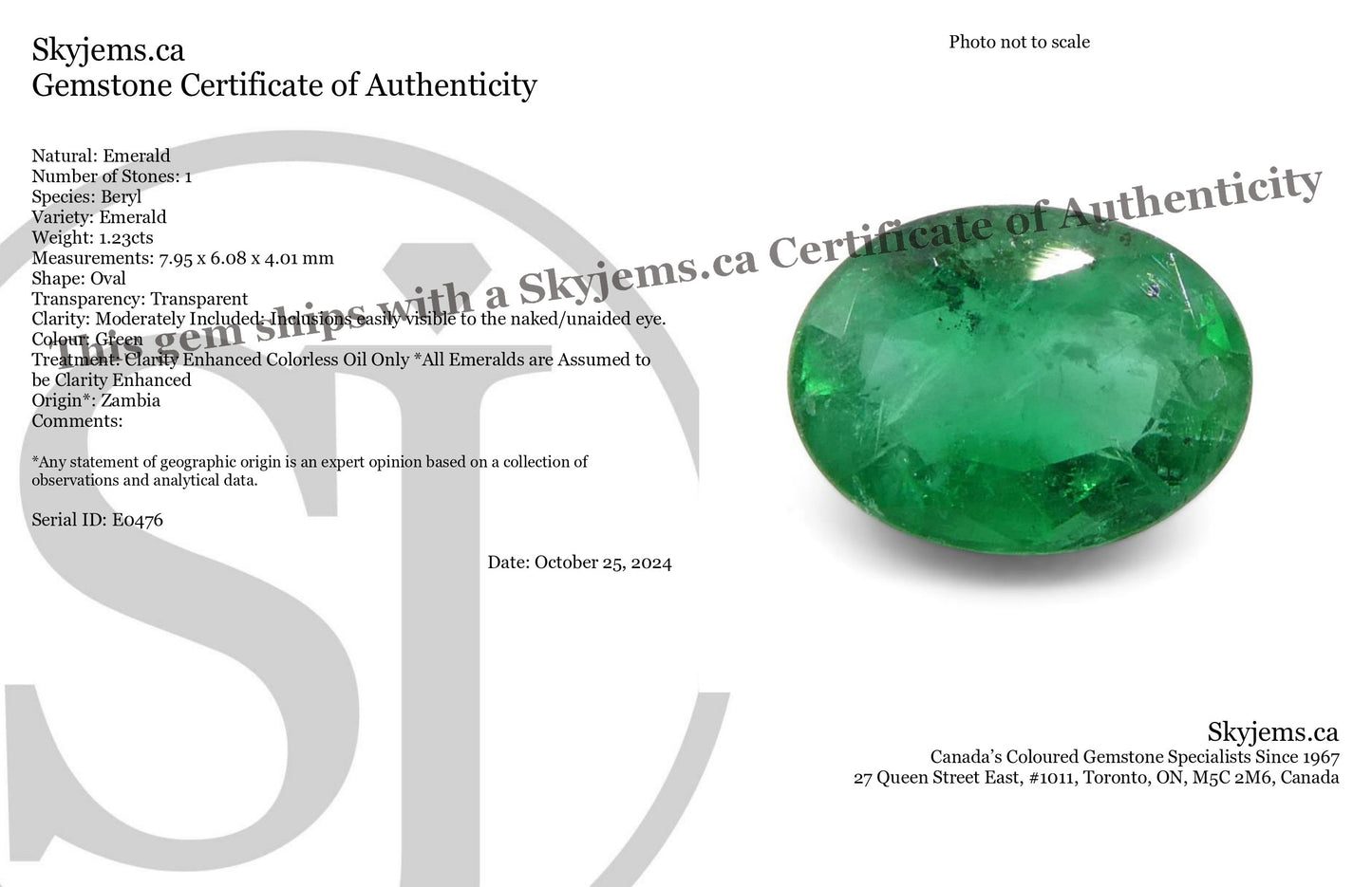 1.23ct Oval Green Emerald from Zambia