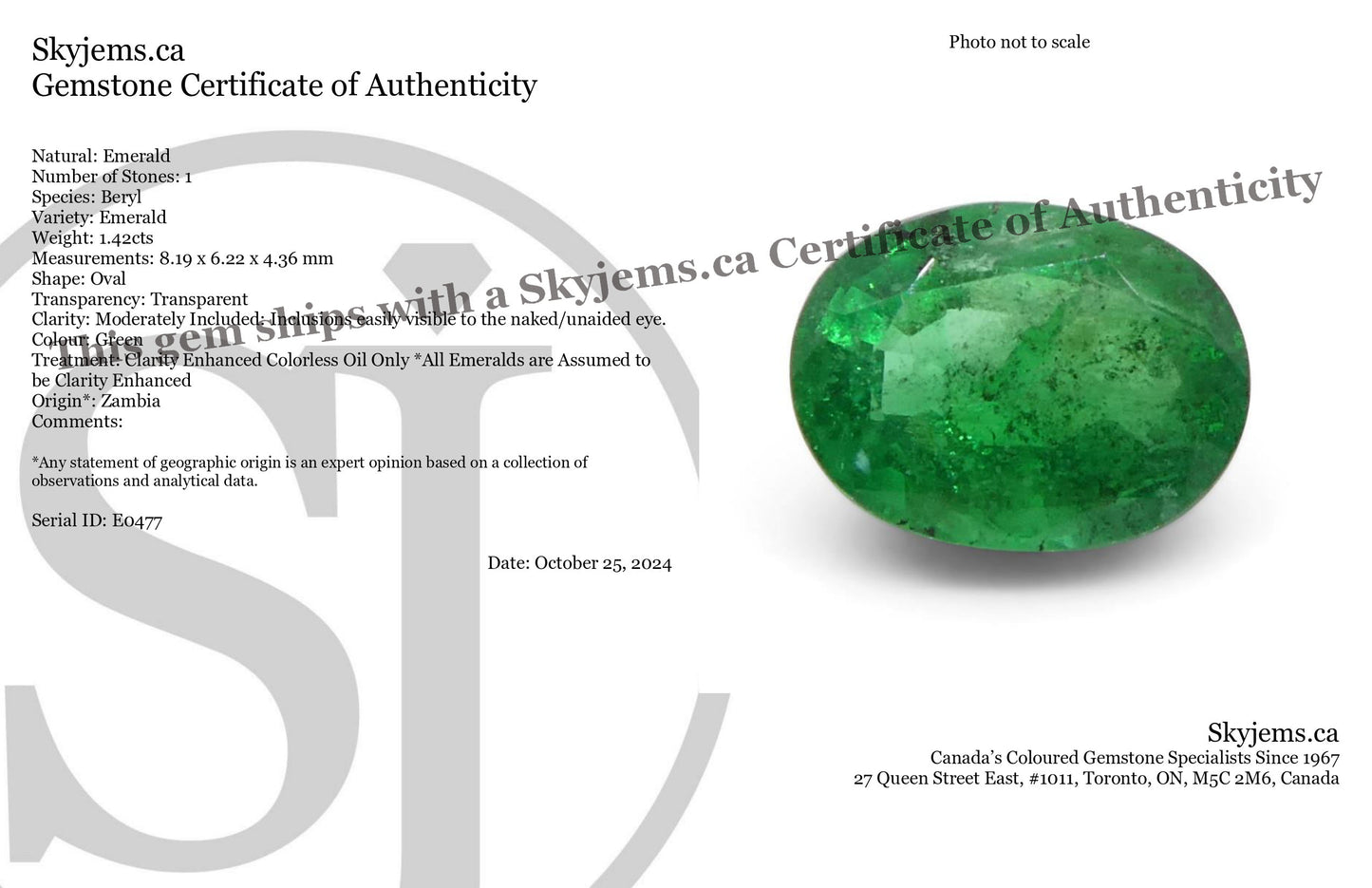 1.42ct Oval Green Emerald from Zambia