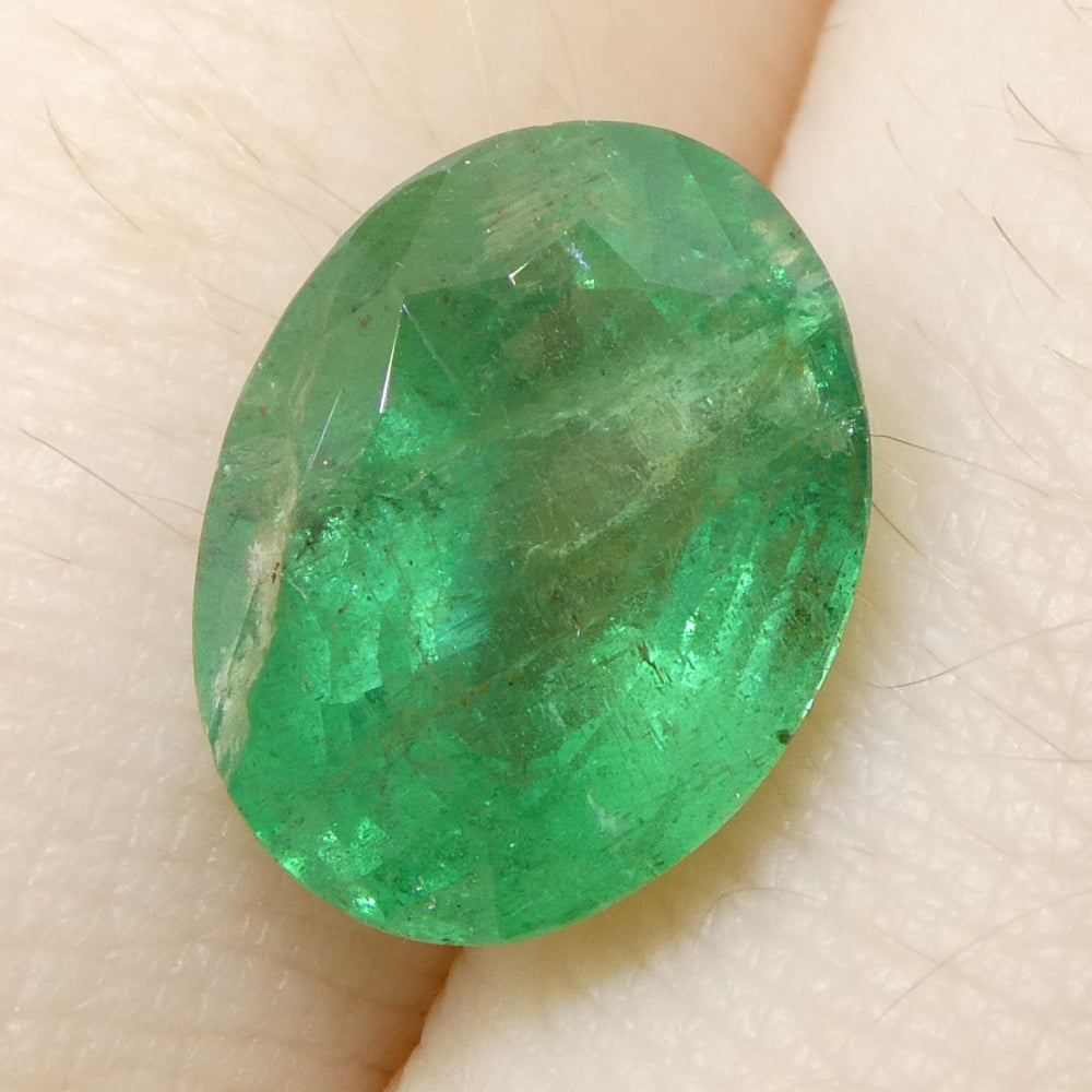 SkyJems 3.96ct Oval Green Zambian Emerald, premium Step Cut beryl gemstone in classic medium-strong green hue