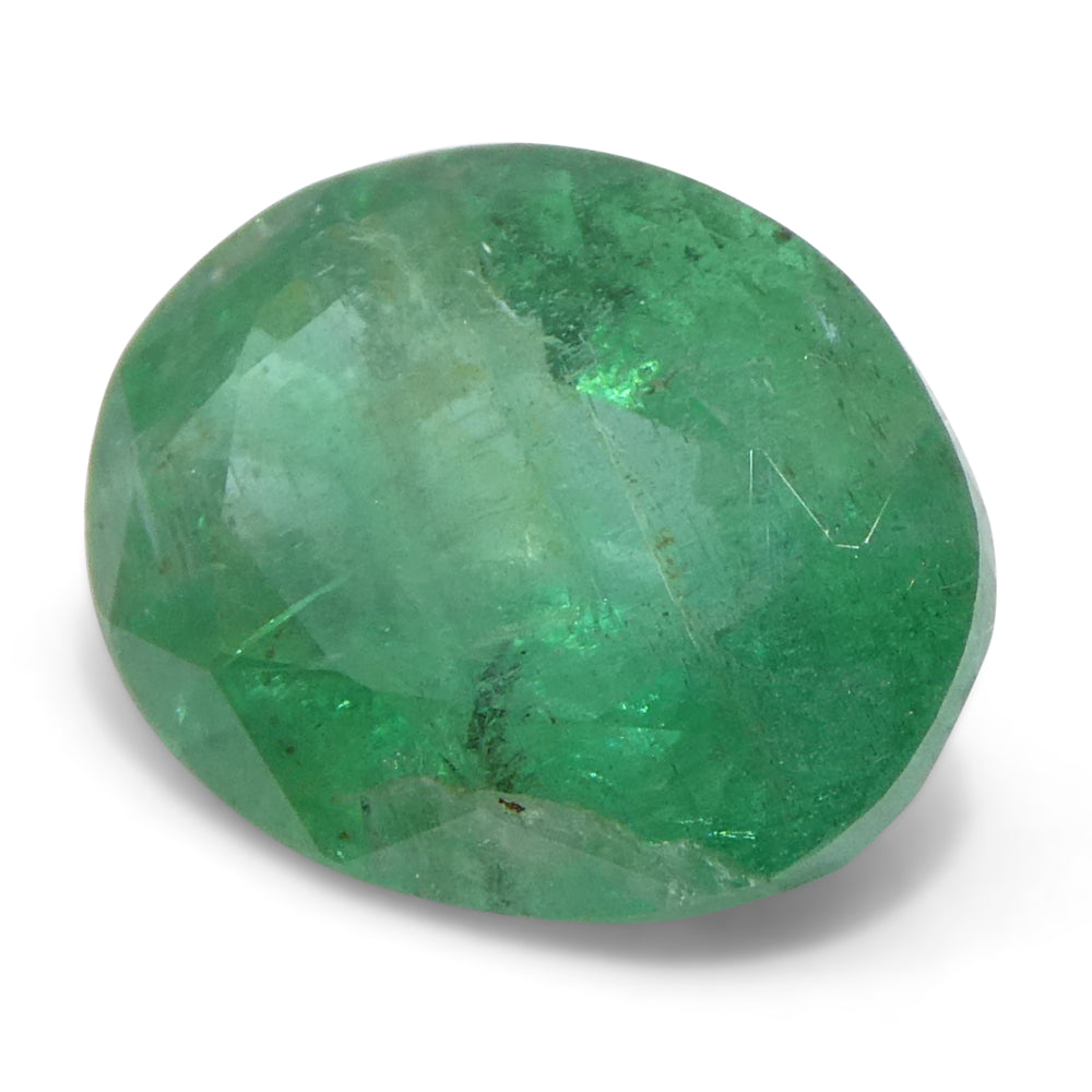 3.96ct Oval Green Zambian Emerald from SkyJems, premium beryl gemstone with vibrant medium-strong color and classic step cut