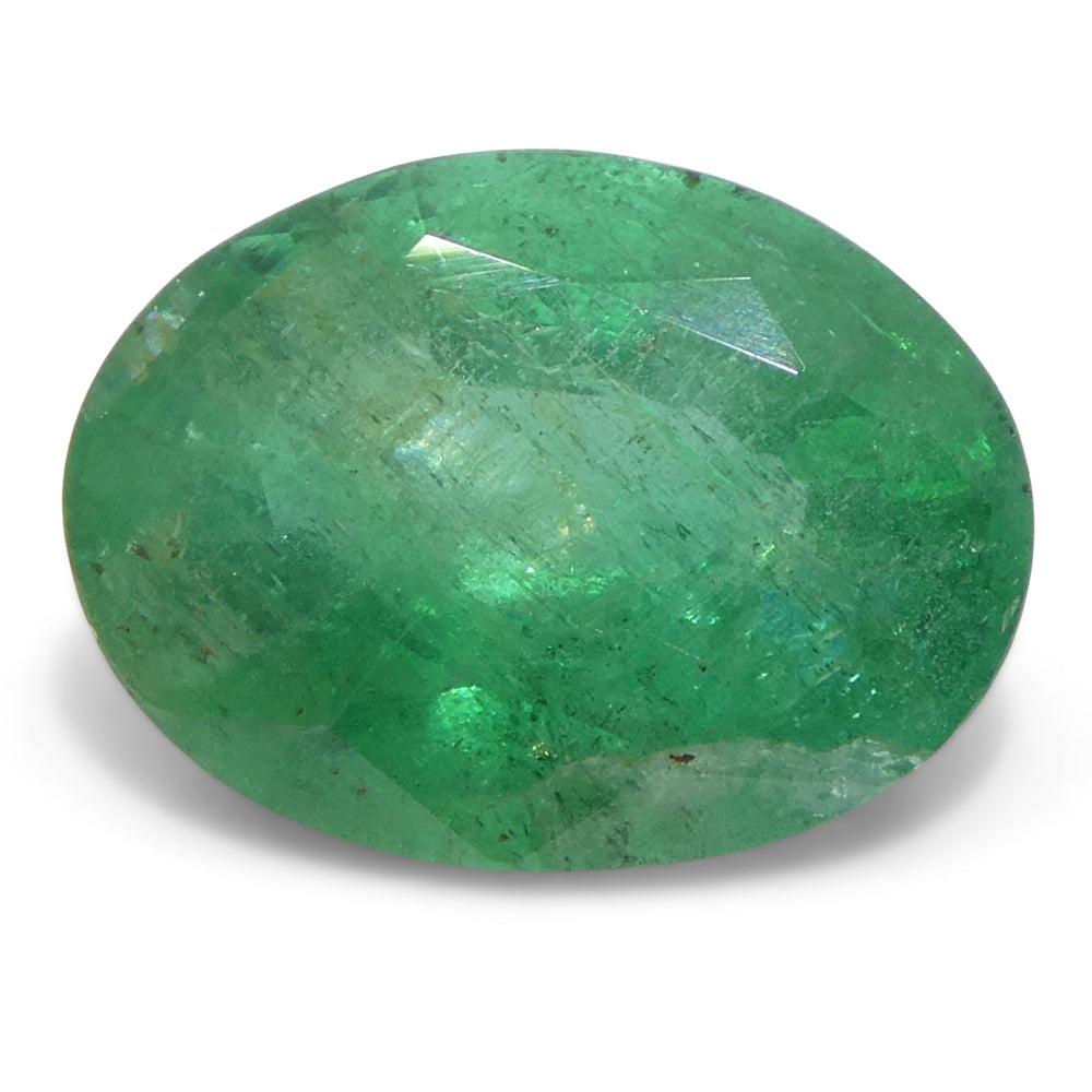 3.96ct Oval Green Zambian Emerald from SkyJems, premium beryl gemstone with vibrant medium-strong color and classic step cut