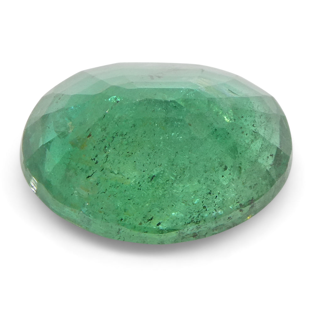 3.96ct Oval Green Zambian Emerald from SkyJems, premium beryl gemstone with vibrant medium-strong color and classic step cut