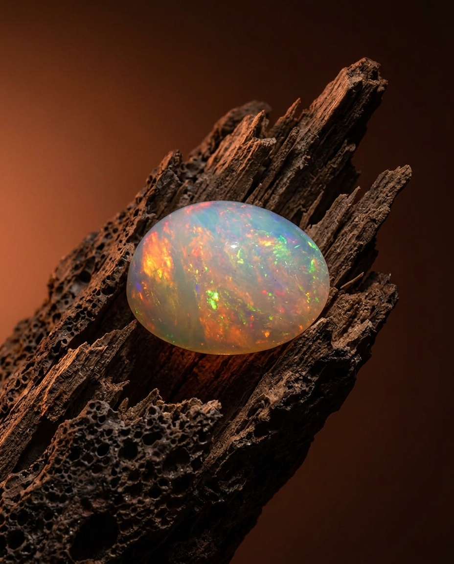 3.34ct White Welo Opal Cabochon from Ethiopia, rare gemstone with play of colour by SkyJems Canadian gem experts