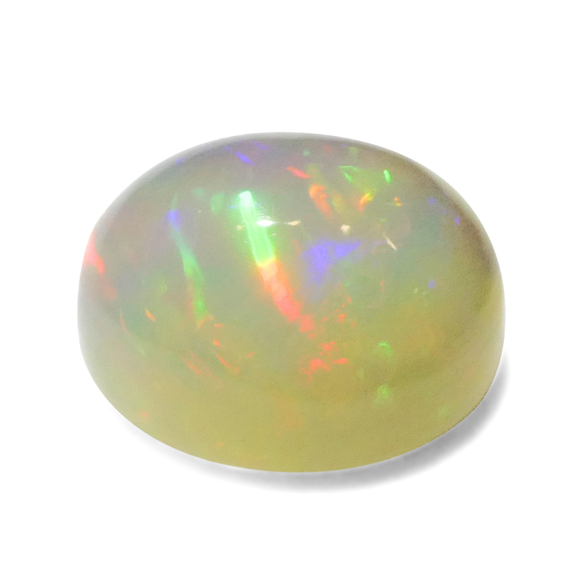 4.24ct White Welo Opal cabochon from Ethiopia, oval-cut gemstone with vibrant play of color by SkyJems