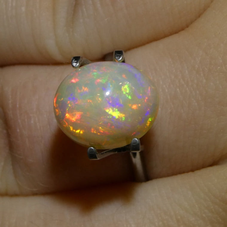 SkyJems 3.6ct White Welo Opal Cabochon from Ethiopia, oval-cut gemstone with vibrant play of color