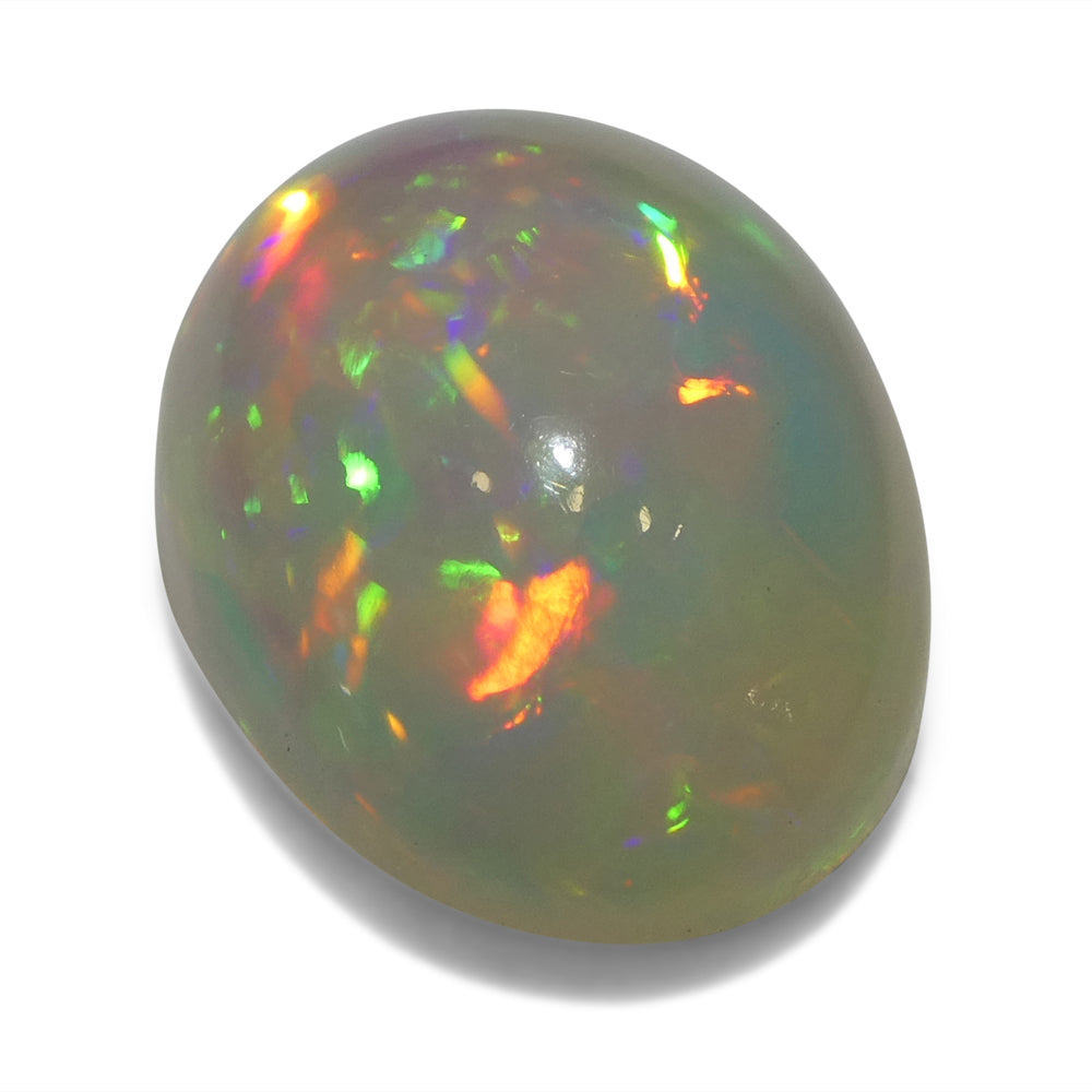 3.54ct White Welo Opal Cabochon from Ethiopia, vibrant play of color, premium single stone by SkyJems