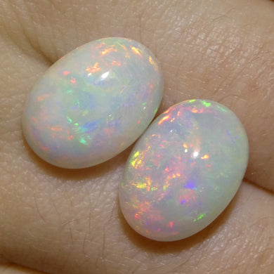 8.94ct Pair Oval Cabochon White Welo Opal from Ethiopia - Skyjems Wholesale Gemstones