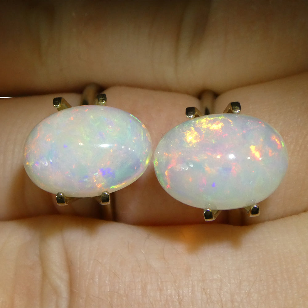 8.94ct Pair Oval Cabochon White Welo Opal from Ethiopia - Skyjems Wholesale Gemstones