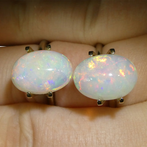 8.94ct Pair Oval Cabochon White Welo Opal from Ethiopia