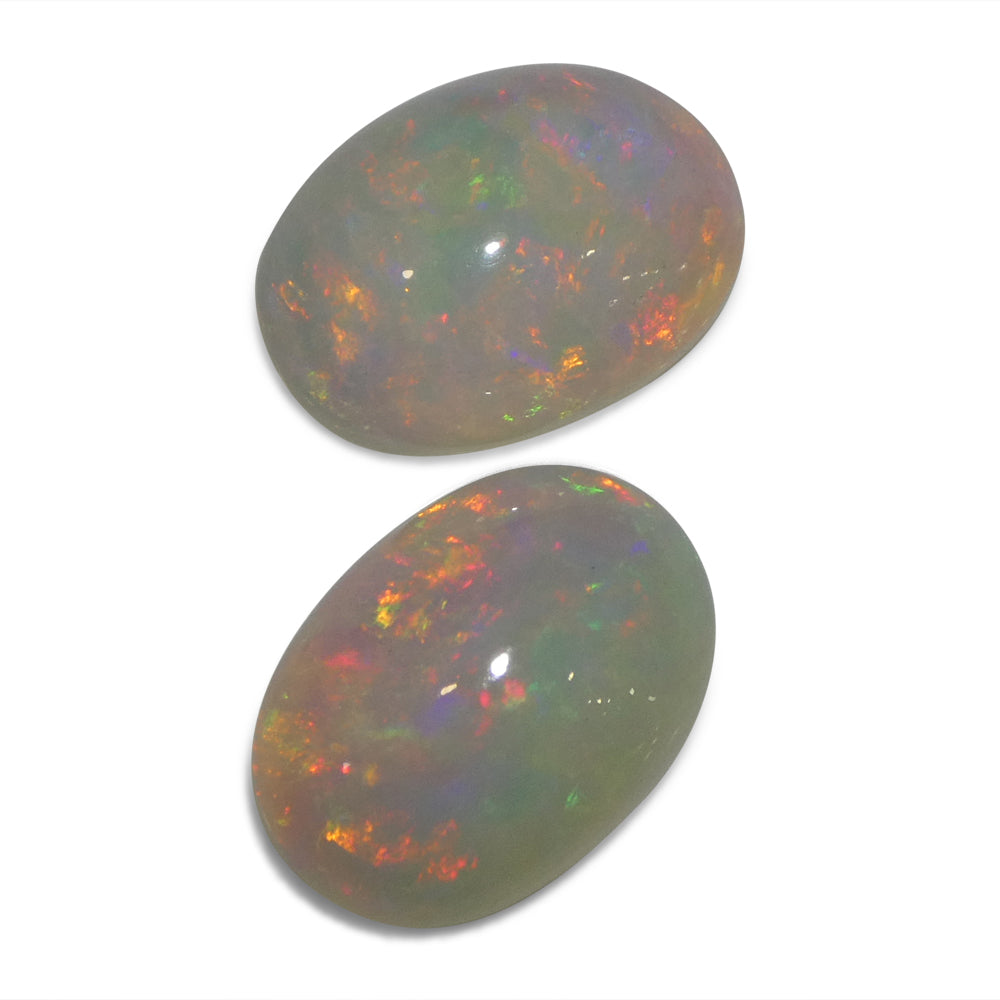 8.94ct Pair Oval Cabochon White Welo Opal from Ethiopia - Skyjems Wholesale Gemstones