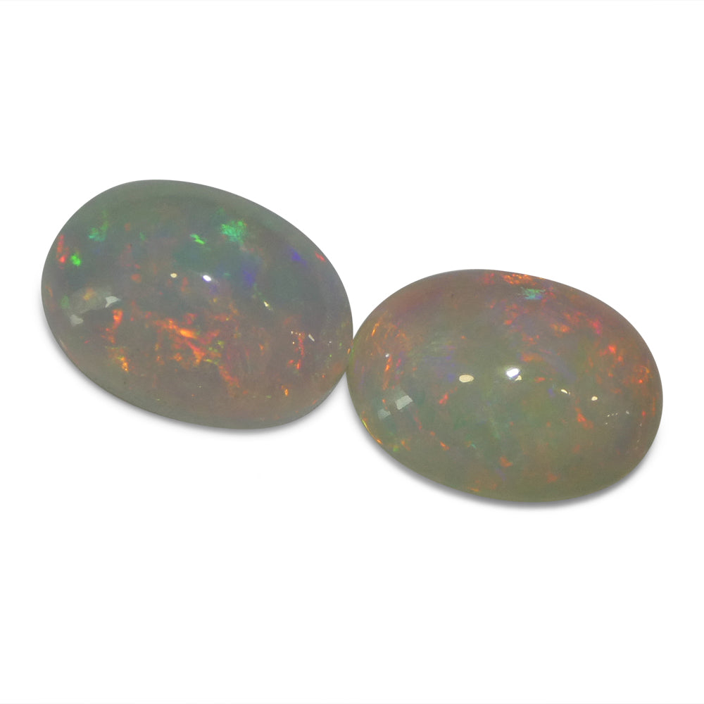 8.94ct Pair Oval Cabochon White Welo Opal from Ethiopia - Skyjems Wholesale Gemstones