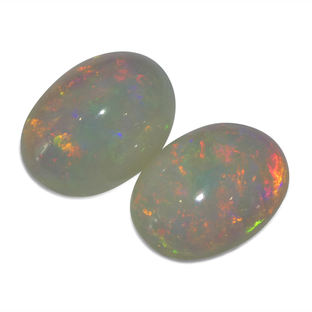 8.94ct Pair Oval Cabochon White Welo Opal from Ethiopia - Skyjems Wholesale Gemstones