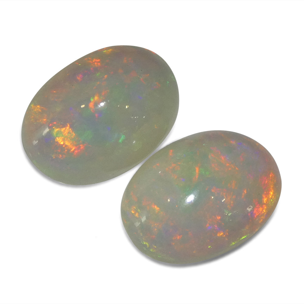 8.94ct Pair Oval Cabochon White Welo Opal from Ethiopia - Skyjems Wholesale Gemstones