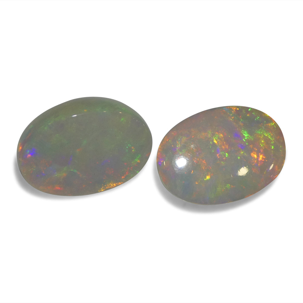 8.94ct Pair Oval Cabochon White Welo Opal from Ethiopia - Skyjems Wholesale Gemstones