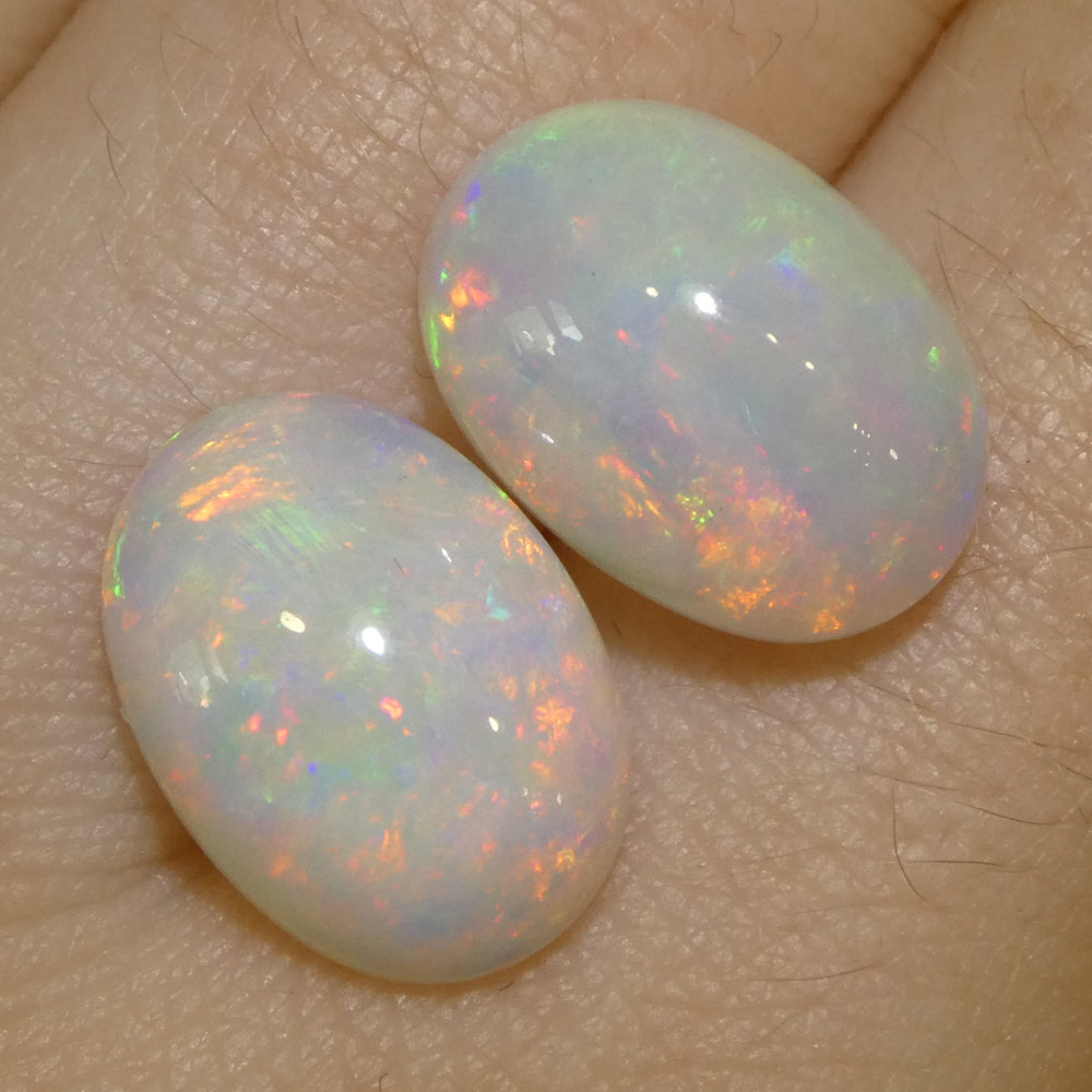 8.94ct Pair Oval Cabochon White Welo Opal from Ethiopia - Skyjems Wholesale Gemstones