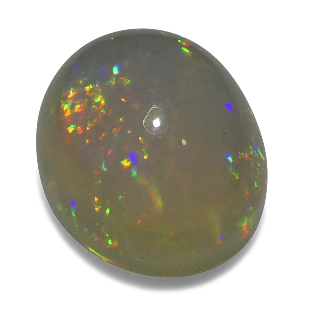SkyJems 4.31ct White Crystal Opal from Ethiopia, oval cabochon with vibrant multi-color play of light